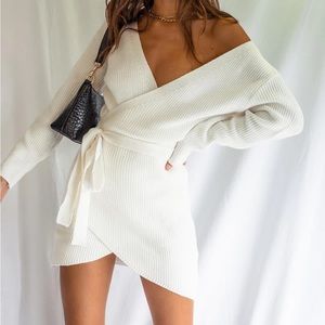 Princess Polly white long sleeve mini dress